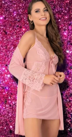 Corsetti Myardis Pink Gown and Chemise Set (L, 2XL)