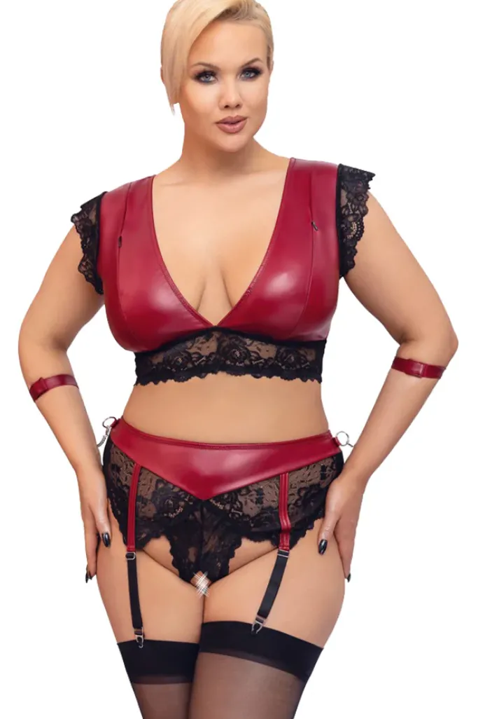 Cottelli Collection Bondage Cottelli Bondage Plus Size Red Black Lingerie Set