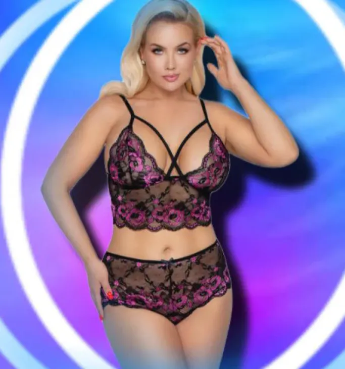 Cottelli Collection Cottelli Curves Plus Size Black Pink Lingerie Set
