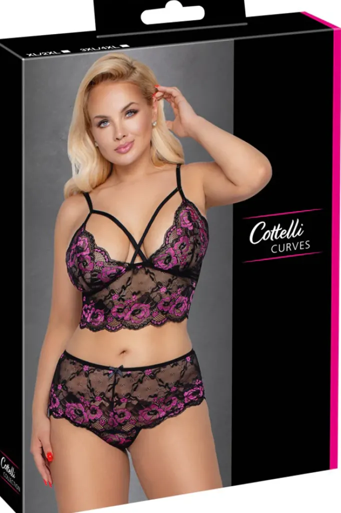 Cottelli Collection Cottelli Curves Plus Size Black Pink Lingerie Set