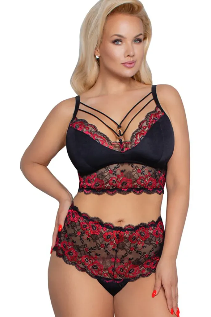 Cottelli Collection Cottelli Curves Plus Size Red Black Lingerie Set