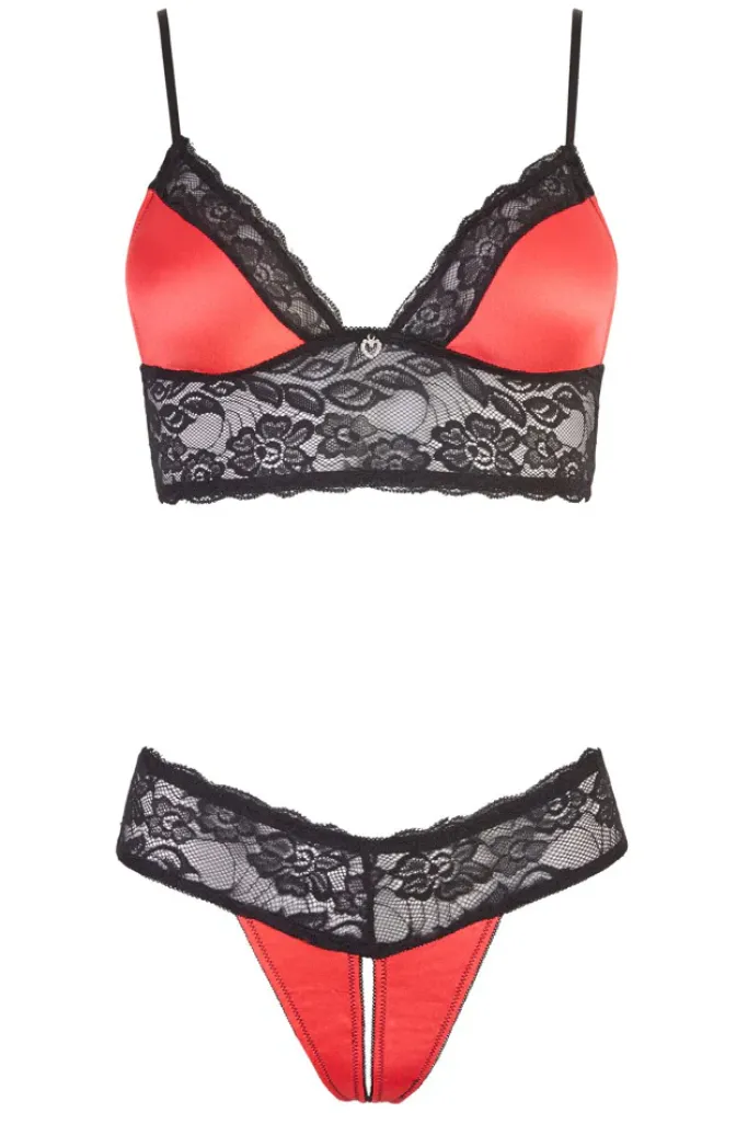 Cottelli Collection Cottelli Lingerie Black/Red Bra and String (S)