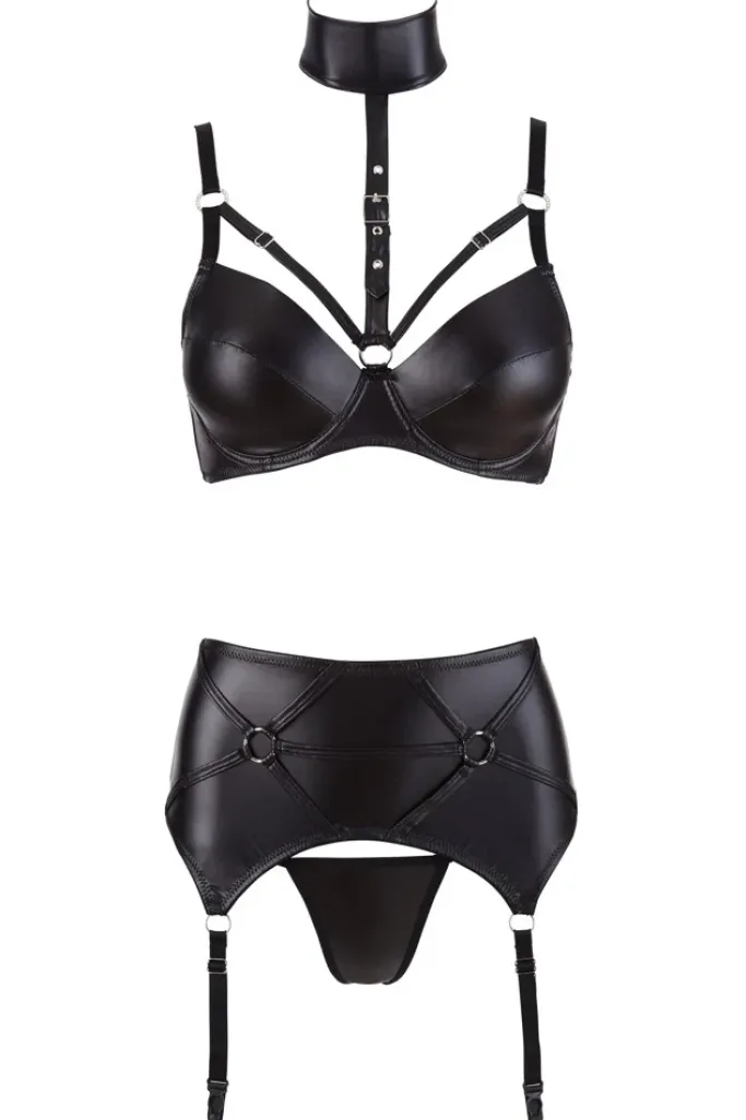Cottelli Collection Cottelli Lingerie Wetlook Suspender Set