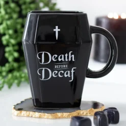 Something Different Death Before Decaf Coffin Mug
