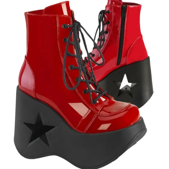 DemoniaCult Dynamite 106 Red Patent Boots