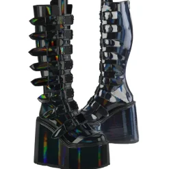 DemoniaCult SWING 815 Black Holographic Boots