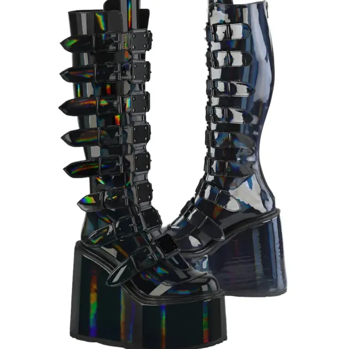 DemoniaCult SWING 815 Black Holographic Boots