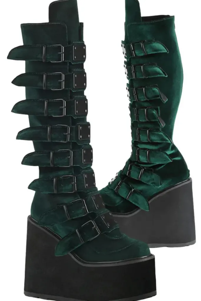DemoniaCult SWING 815 Emerald Velvet Boots