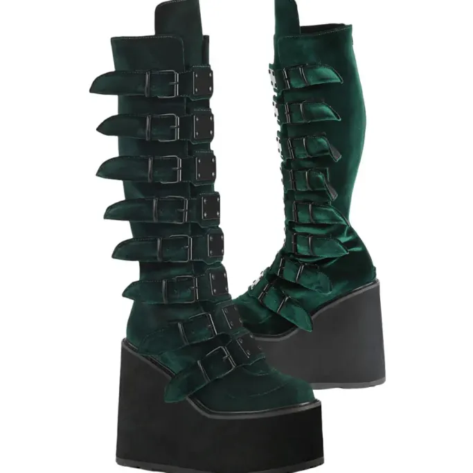 DemoniaCult SWING 815 Emerald Velvet Boots