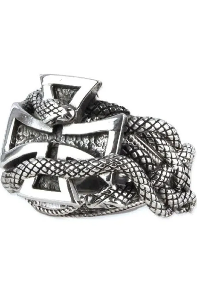 Echt etNox Snake Iron Cross Ring Sterling Silver
