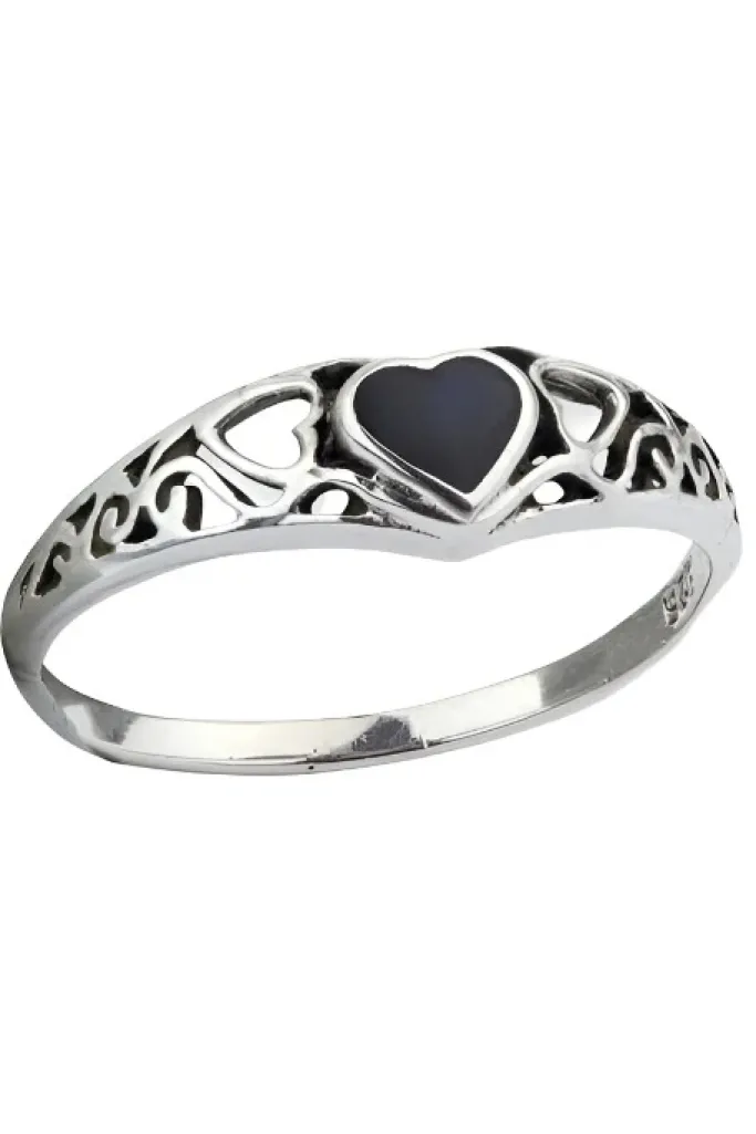 Echt LuxXL Black Heart Sterling Silver Ring