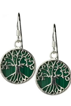 Echt etNox Silver Tree of Life Malachite Earrings