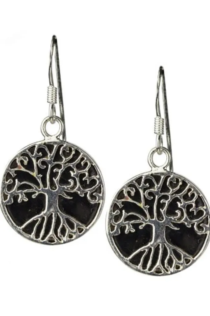 Echt etNox Silver Tree of Life Onyx Earrings