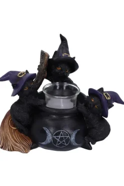 Nemesis Now Familiar Cauldron Witches Cat Candle Holder