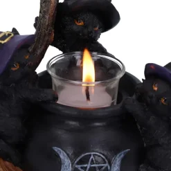 Nemesis Now Familiar Cauldron Witches Cat Candle Holder