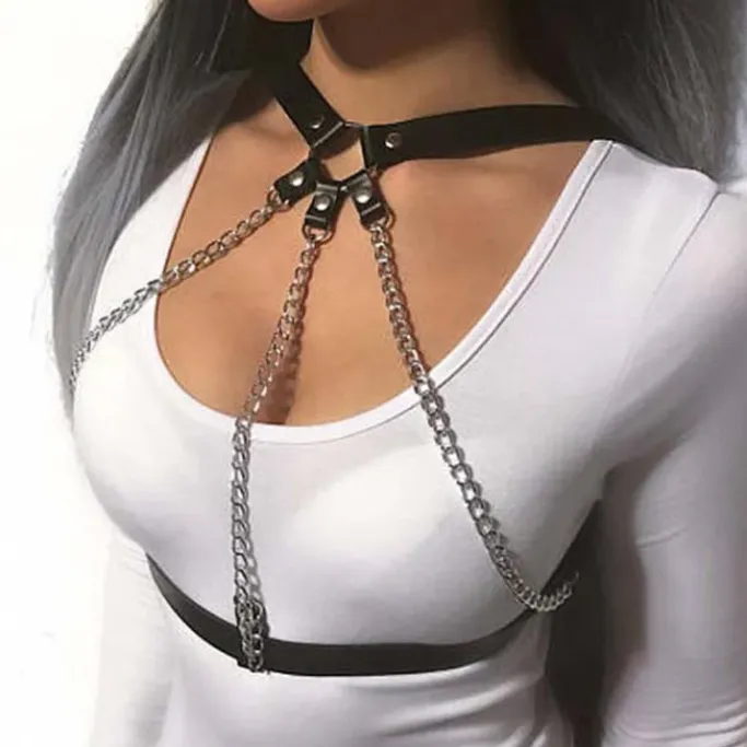 Gothic Collars Faux Leather Body Harness