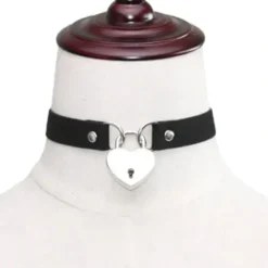 Gothic Collars Faux Suede Choker with Heart Padlock