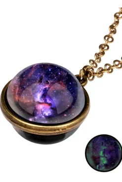Gothic and Steampunk Jewellery Galaxy Sphere Pendant Blue