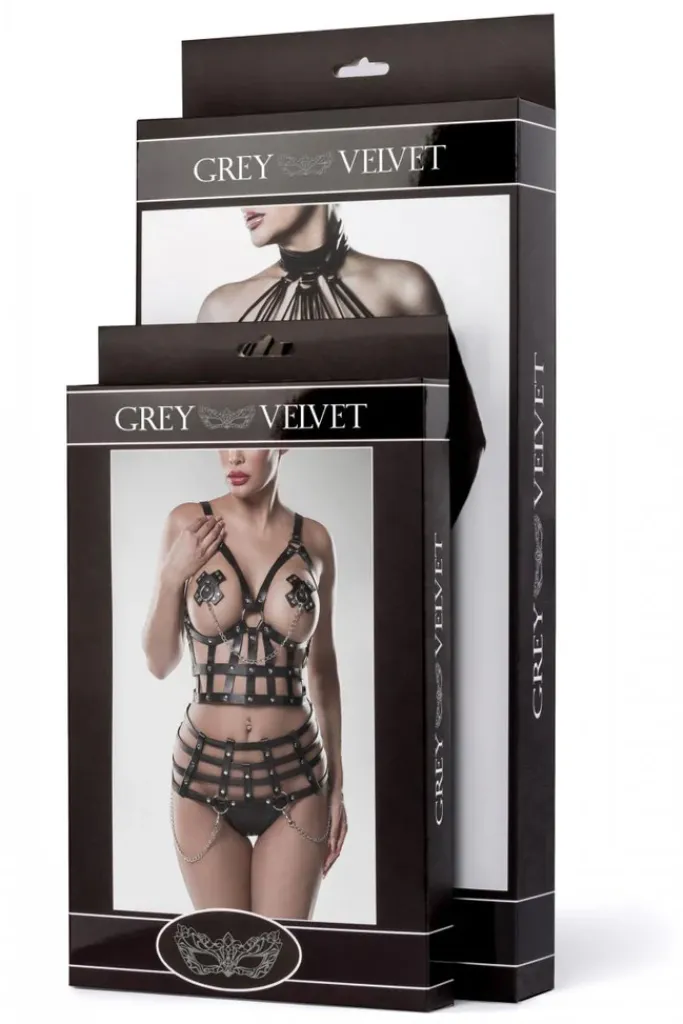 Grey Velvet Black Erotic Lingerie Set