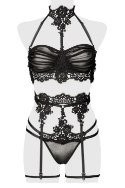 Grey Velvet Black Erotic Lingerie Set