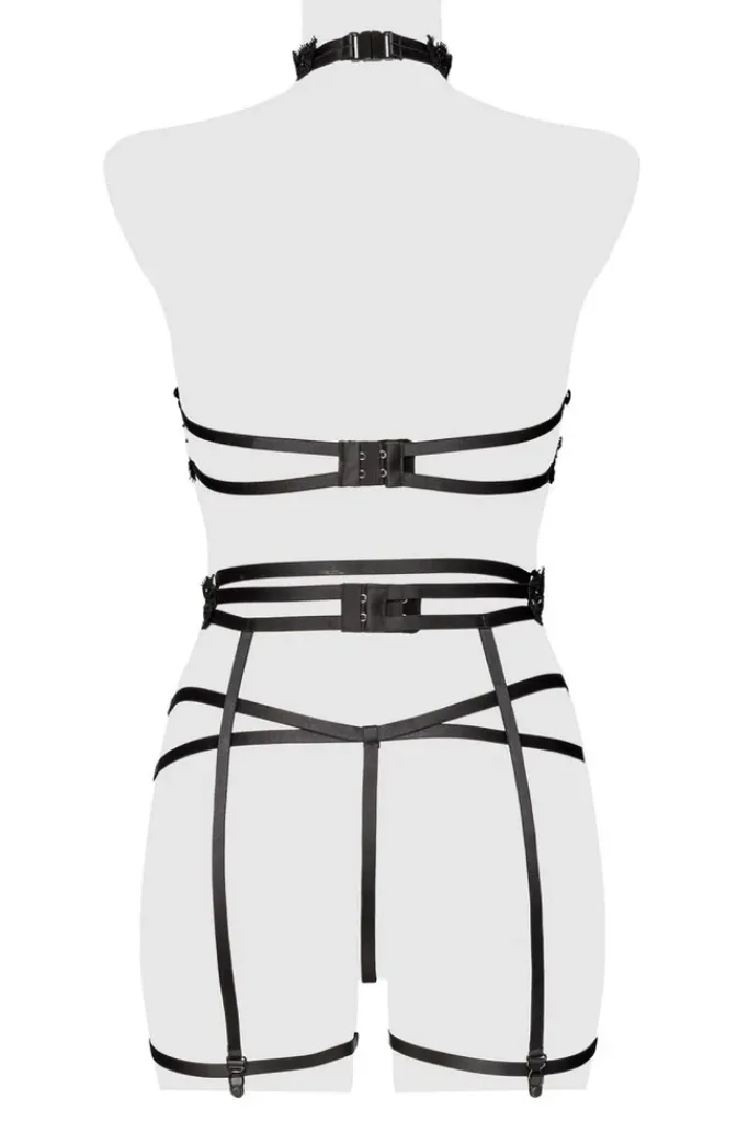 Grey Velvet Black Erotic Lingerie Set
