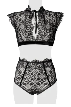 Grey Velvet Collared Lace Set
