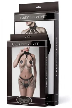 Grey Velvet Collared Lace Set