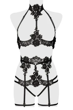 Grey Velvet Erotic Lace Lingerie Set