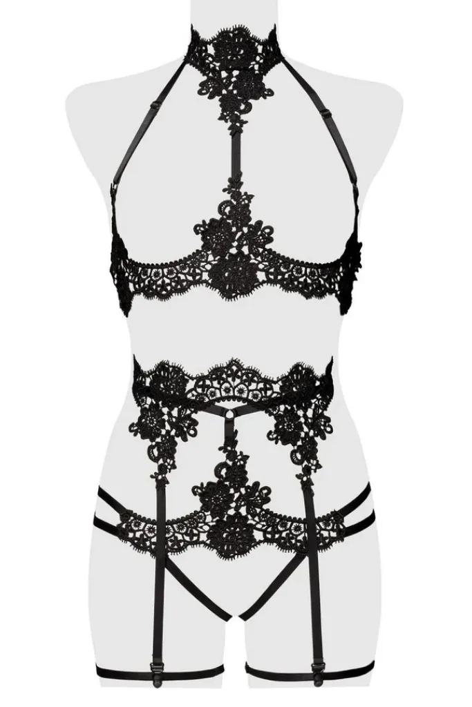 Grey Velvet Erotic Lace Lingerie Set
