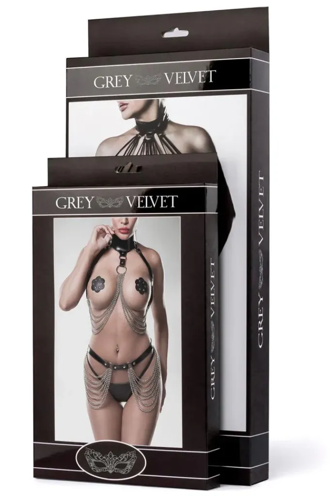 Grey Velvet Erotic Lingerie Set