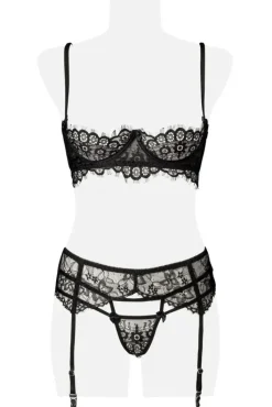 Grey Velvet Five-Part Lingerie Set