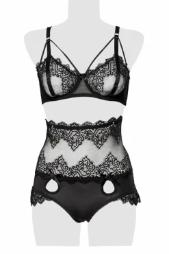Grey Velvet Floral Lingerie Set