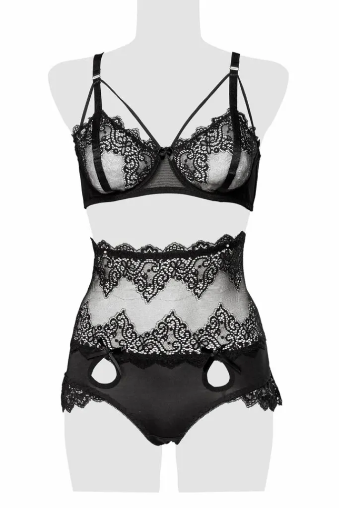 Grey Velvet Floral Lingerie Set
