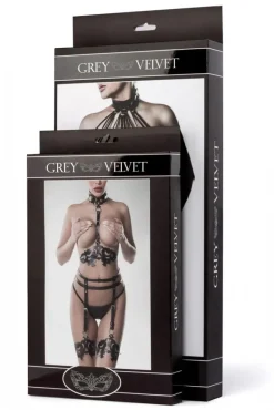 Grey Velvet Harness Erotic Set