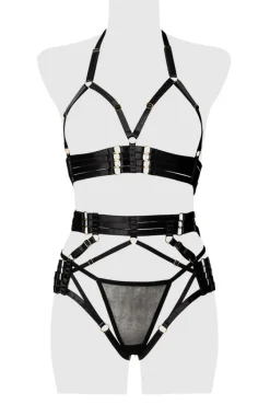 Grey Velvet Harness Erotic Set