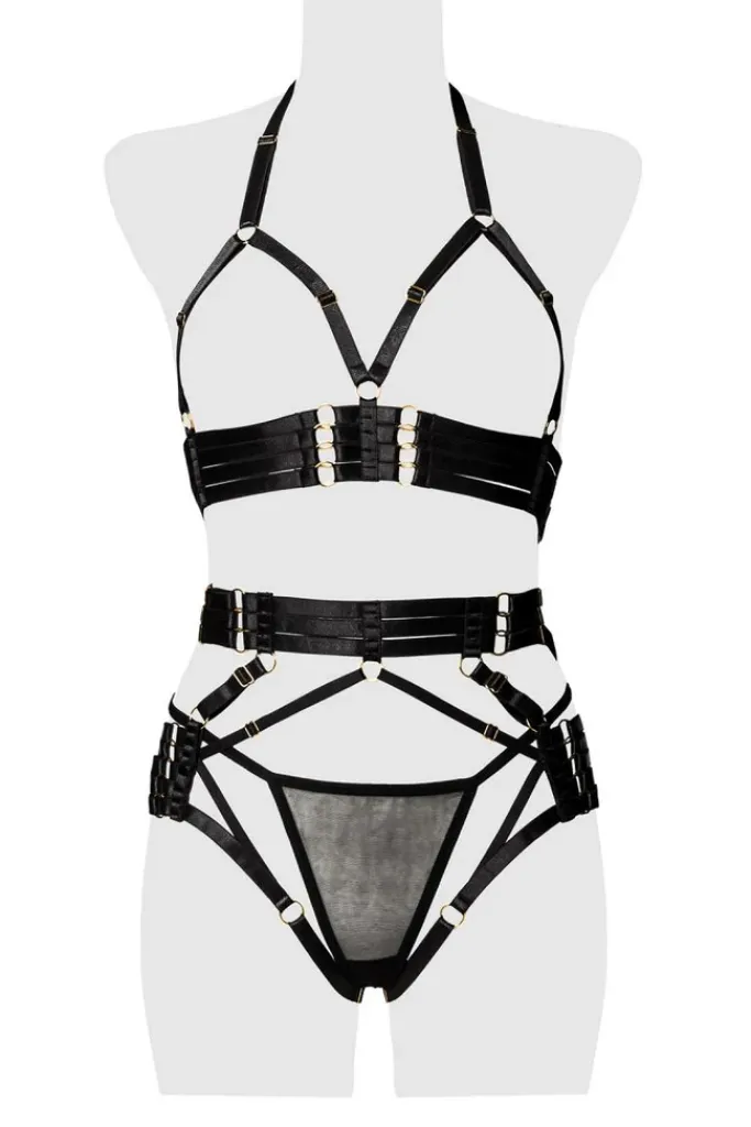 Grey Velvet Harness Erotic Set