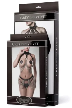 Grey Velvet Lace Set