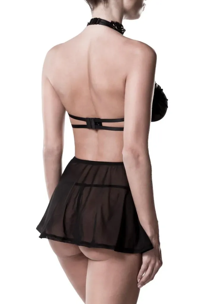 Grey Velvet Lingerie Set with Skirt