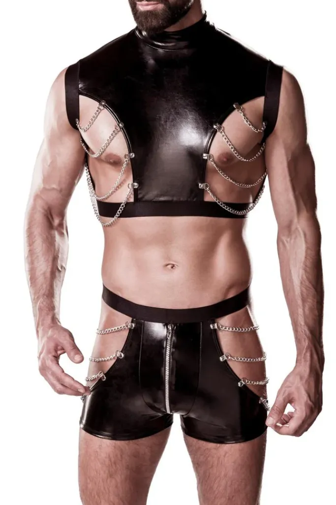 Grey Velvet Mens Leather Look Outfit