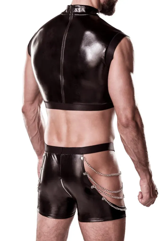 Grey Velvet Mens Leather Look Outfit