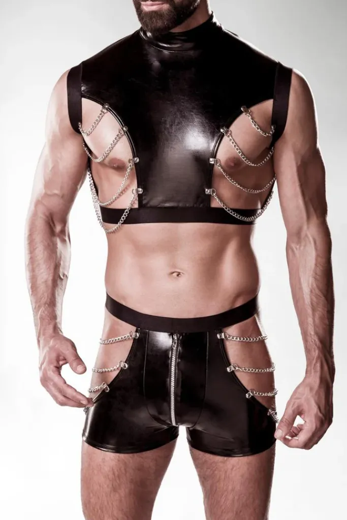 Grey Velvet Mens Leather Look Outfit