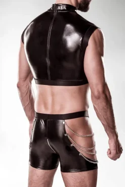 Grey Velvet Mens Leather Look Outfit
