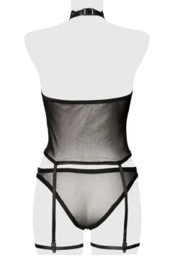 Grey Velvet Mesh Lingerie Set