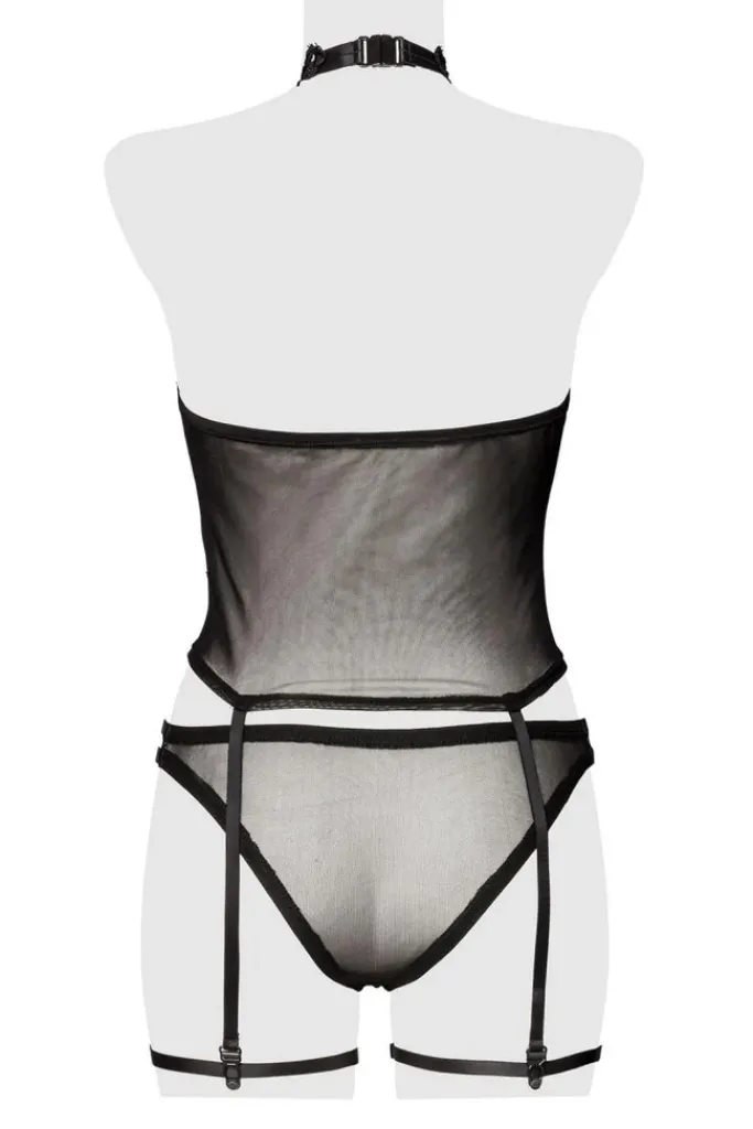 Grey Velvet Mesh Lingerie Set