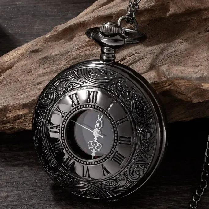 Pocketwatches Gunmetal Steampunk Pocket Watch with Necklace Chain