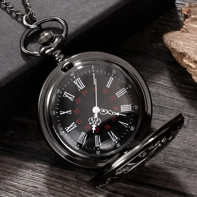 Pocketwatches Gunmetal Steampunk Pocket Watch with Necklace Chain