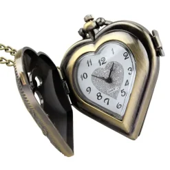 Pocketwatches Heart Shaped Pocketwatch Necklace Antique Bronze