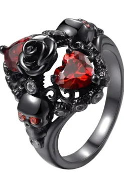 Gothic and Steampunk Jewellery Hearts Rose and Skulls Ring