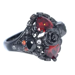 Gothic and Steampunk Jewellery Hearts Rose and Skulls Ring