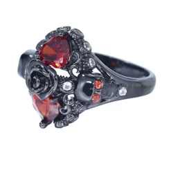 Gothic and Steampunk Jewellery Hearts Rose and Skulls Ring